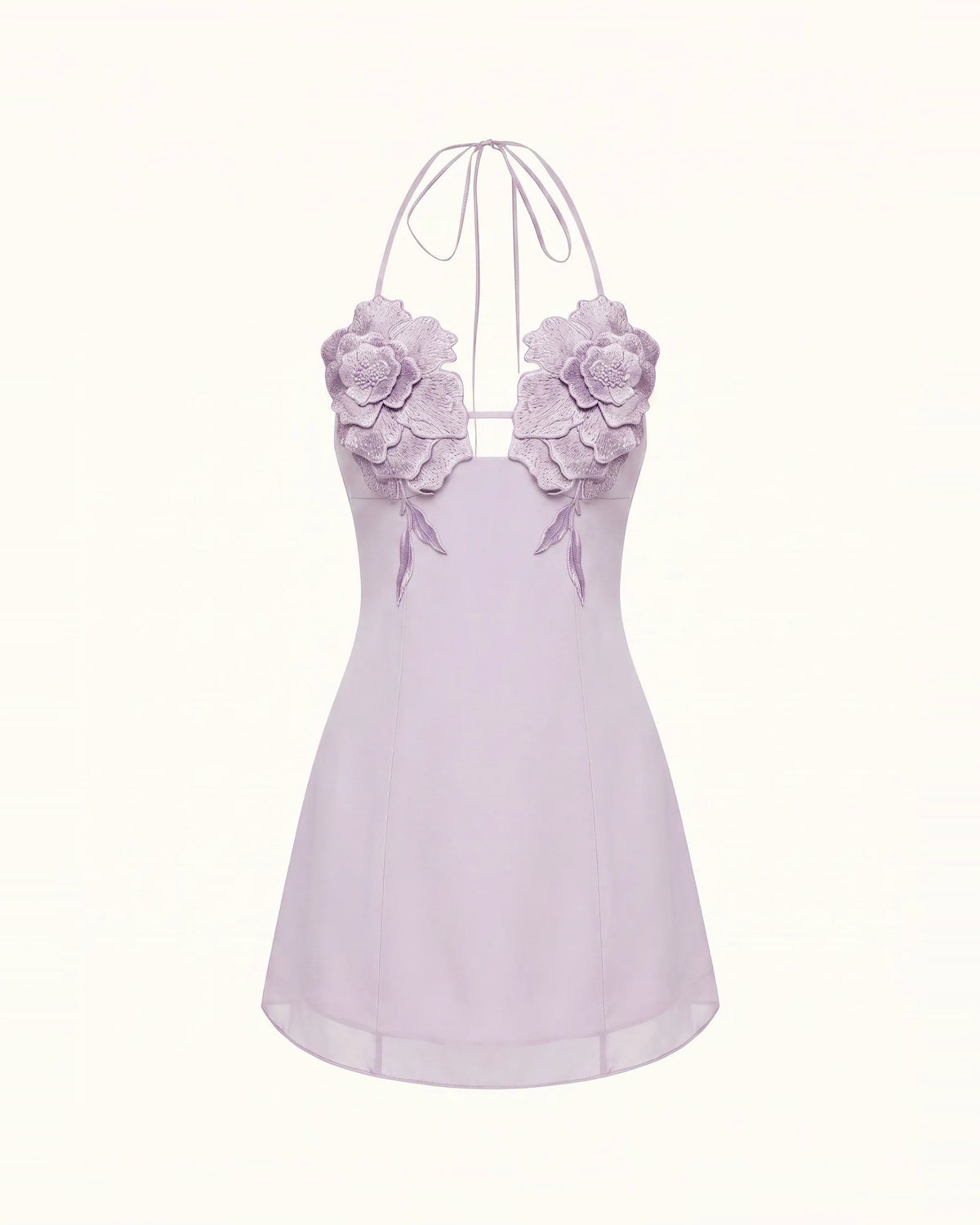 Flower Embroidered Mini Dress - Light Purple