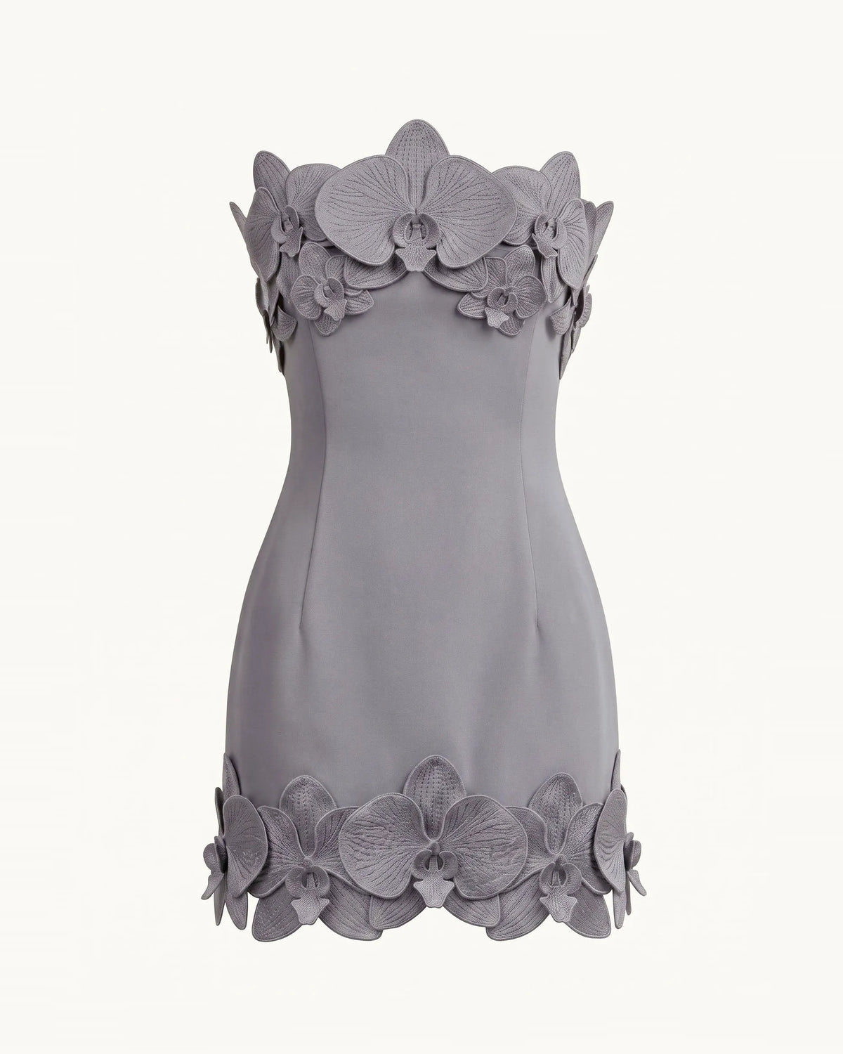 Orchid Trim Strapless Mini Dress - Grey