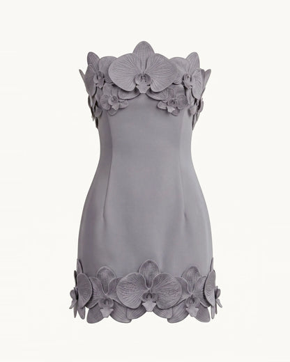 Orchid Trim Strapless Mini Dress - Grey