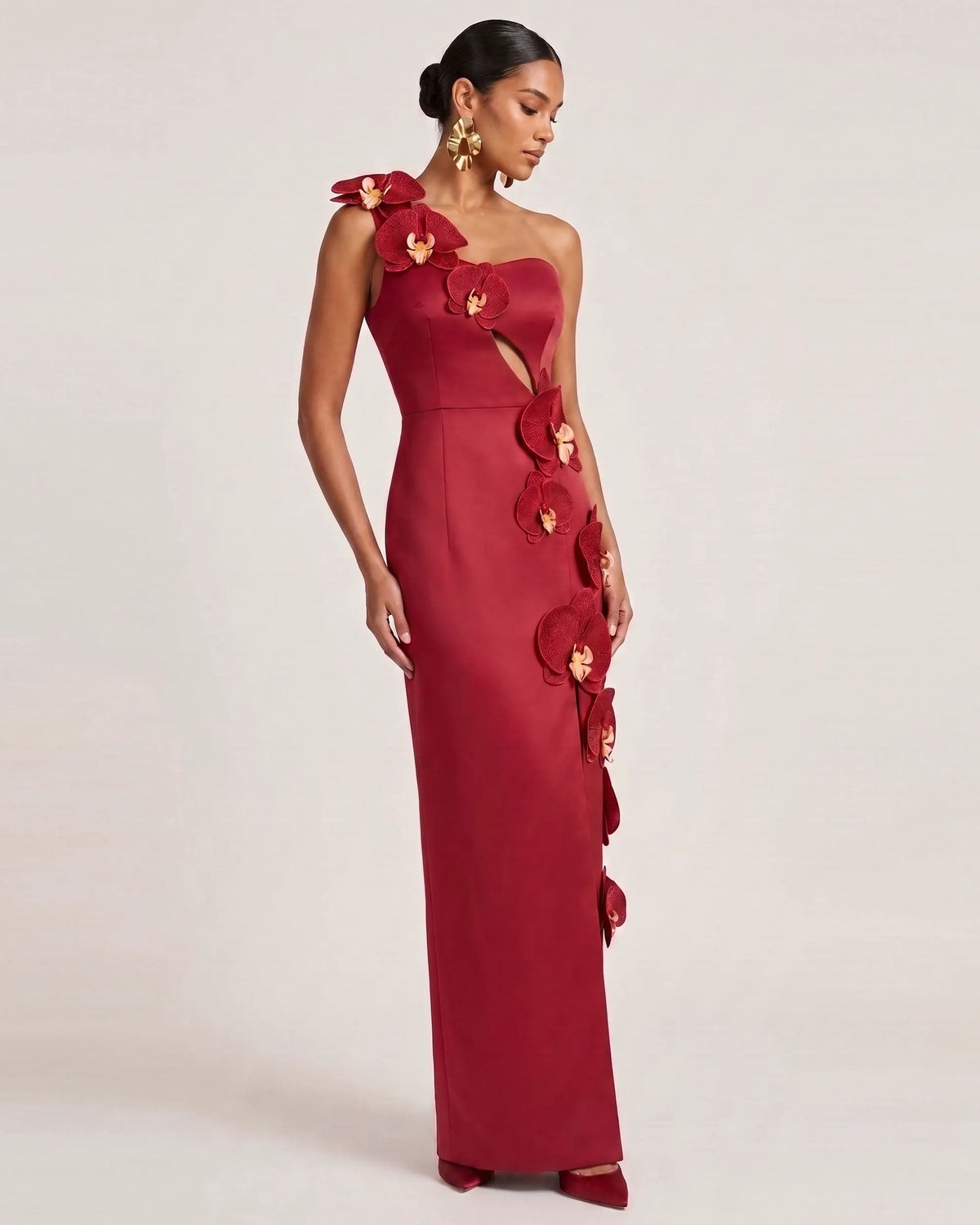Orchid Embellished Cutout Slit Maxi Dress - Red