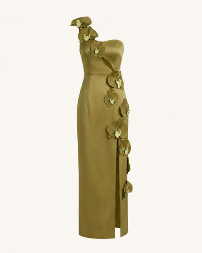 Orchid Embellished Cutout Slit Maxi Dress - Yellowish Green