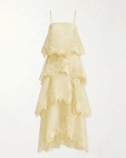 Orchid Embroidered Layered Maxi Dress - Light Yellow
