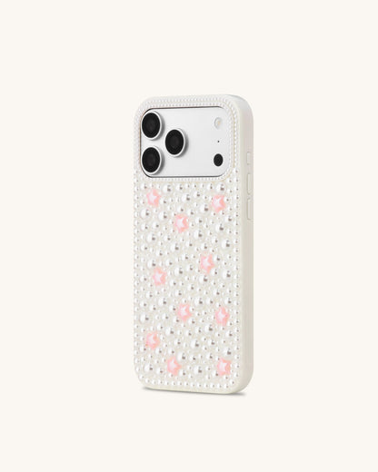 Pearl Star Embellished Phone Case - White