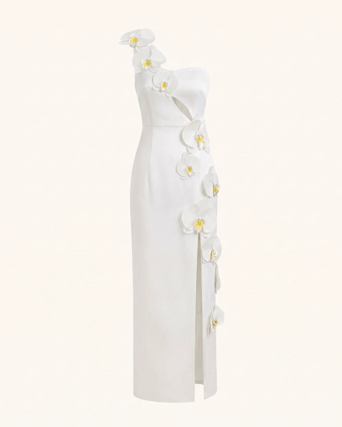 Orchid Embellished Cutout Slit Maxi Dress - White