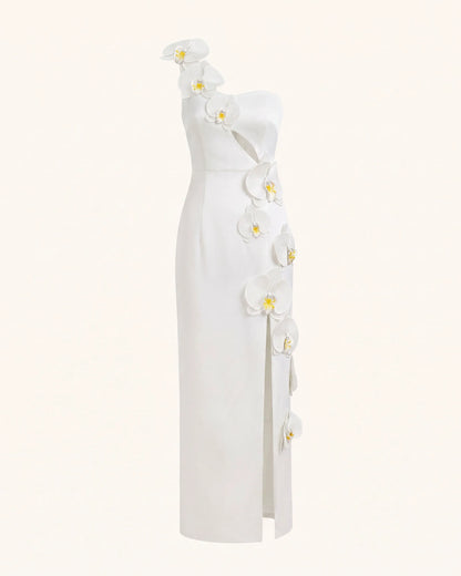 Orchid Embellished Cutout Slit Maxi Dress - White