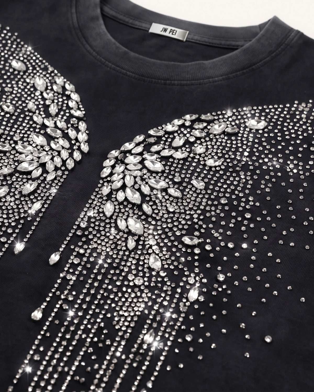 The Angelic Dripping Crystal Wings Tee - Black