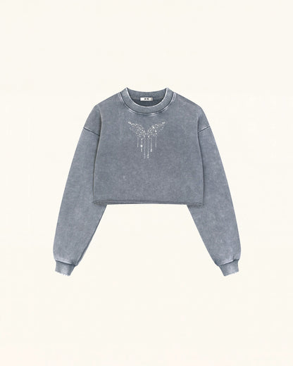 Angelic Dripping Crystal Wings Sweatshirt - Ash Cloud