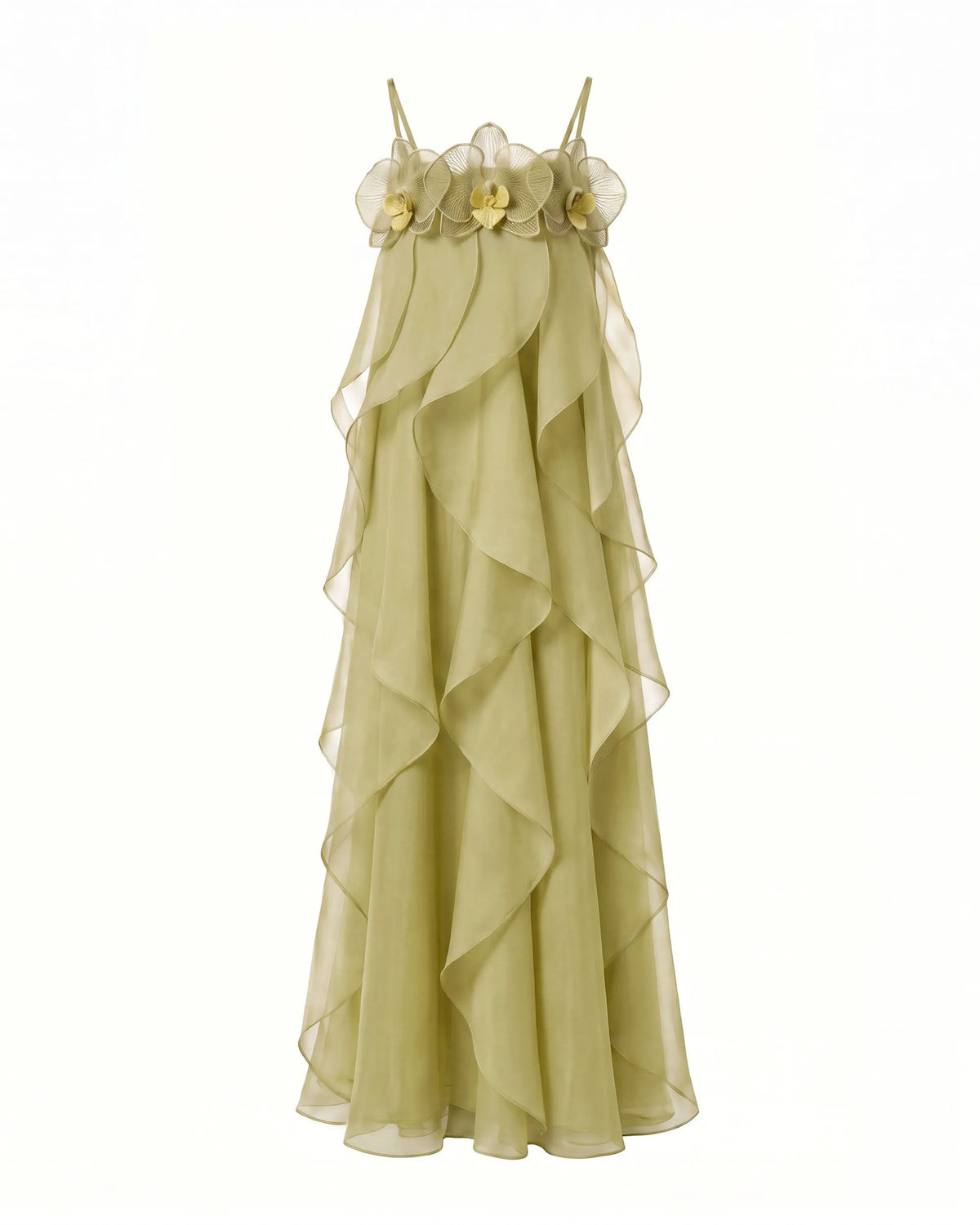 Orchid Embroidered Organza Maxi Dress - Light Green