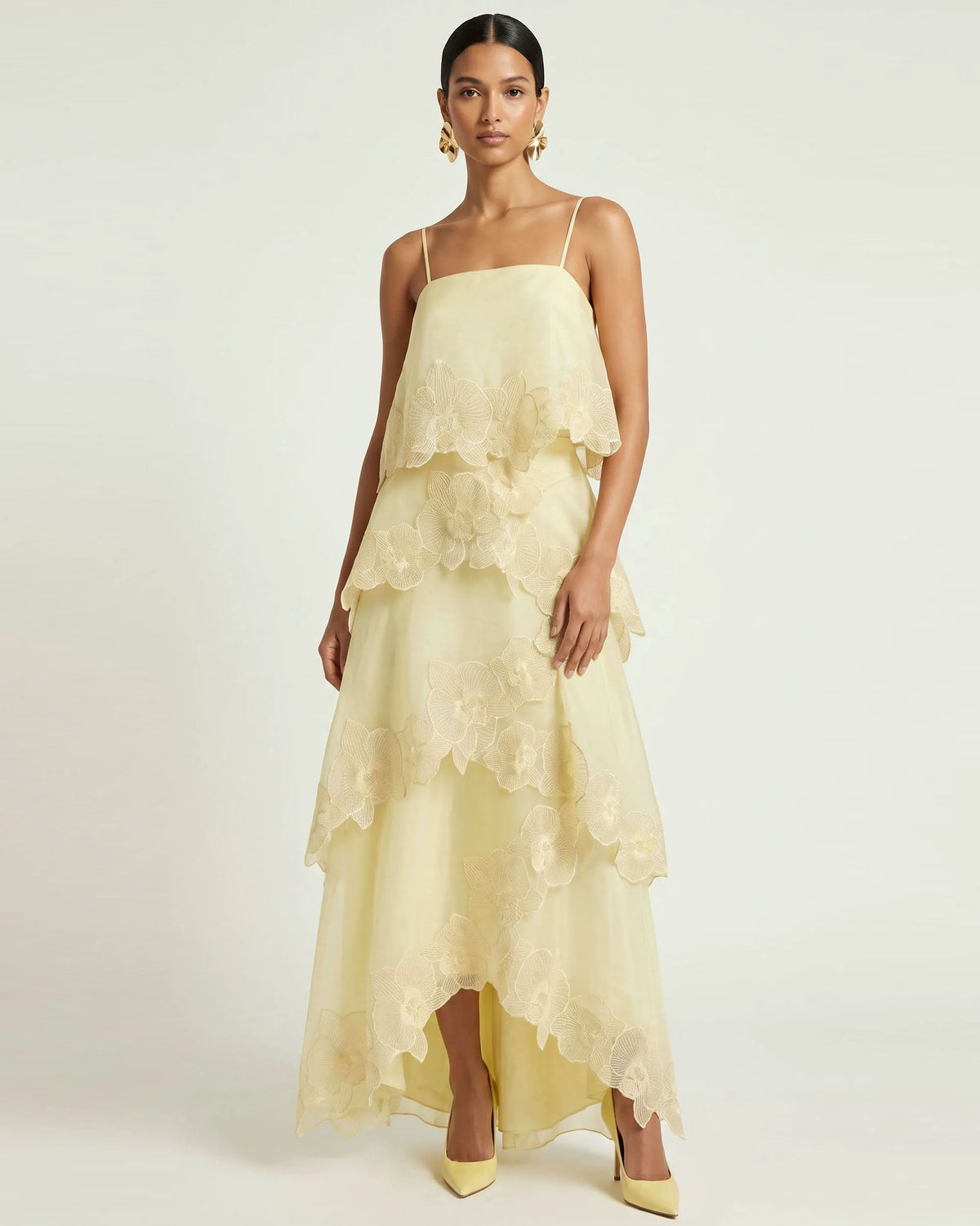 Orchid Embroidered Layered Maxi Dress - Light Yellow