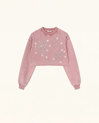 Sparkle Fireworks Cropped Sweatshirt - Bubblegum Pink