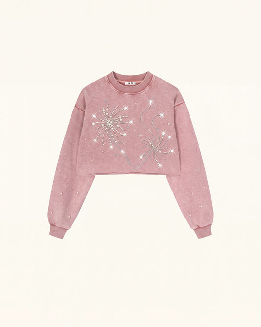 Sparkle Fireworks Cropped Sweatshirt - Bubblegum Pink