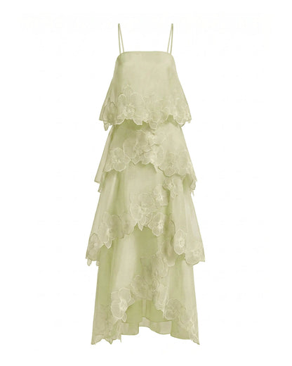Orchid Embroidered Layered Maxi Dress - Light Green