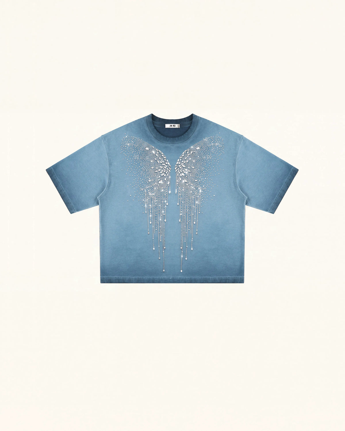 The Angelic Dripping Crystal Wings Tee - Acid Blue