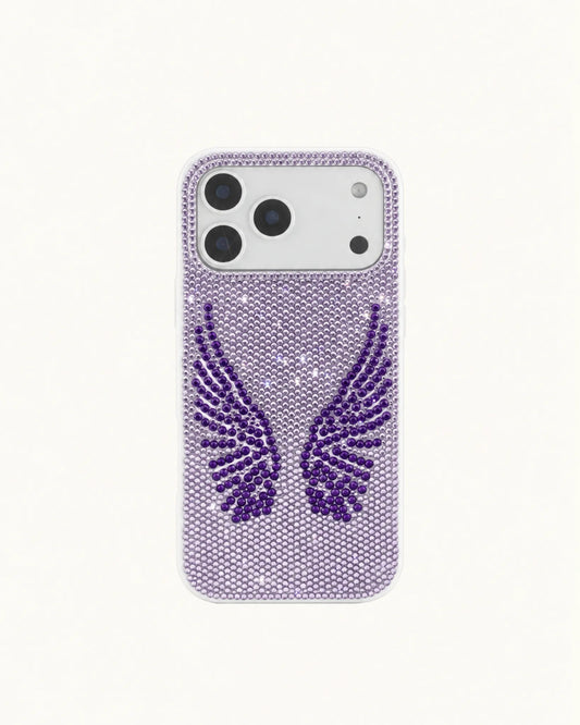 Artificial Crystal Angel Wings Phone Case - White & Purple