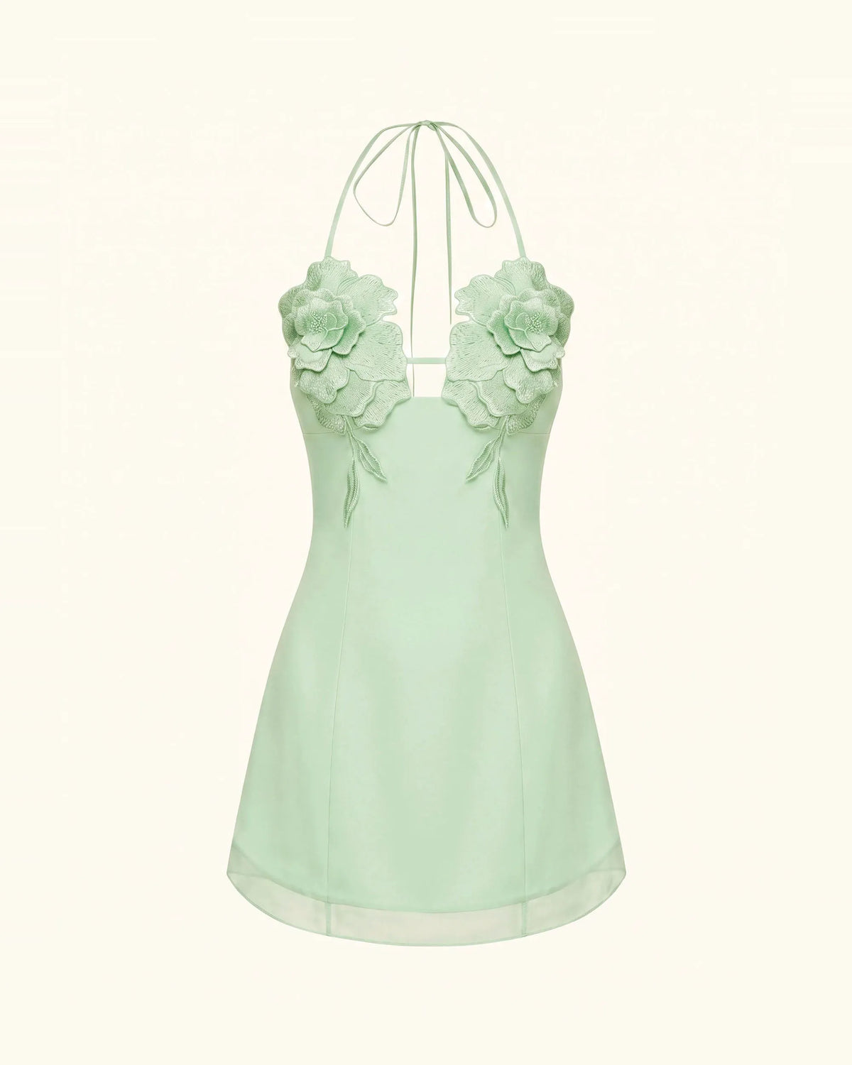 Flower Embroidered Mini Dress - Light Mint Green