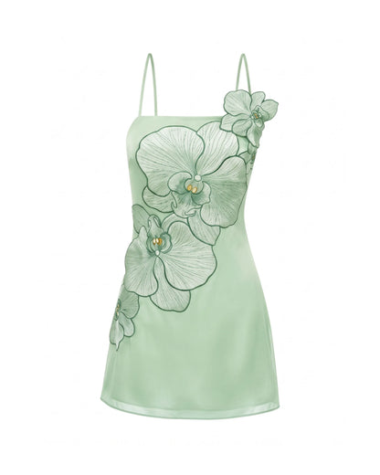 Orchid Appliqué Mini Dress - Mint Green