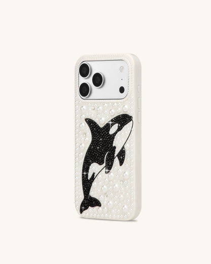 Orca Pearl Embellished Phone Case – White