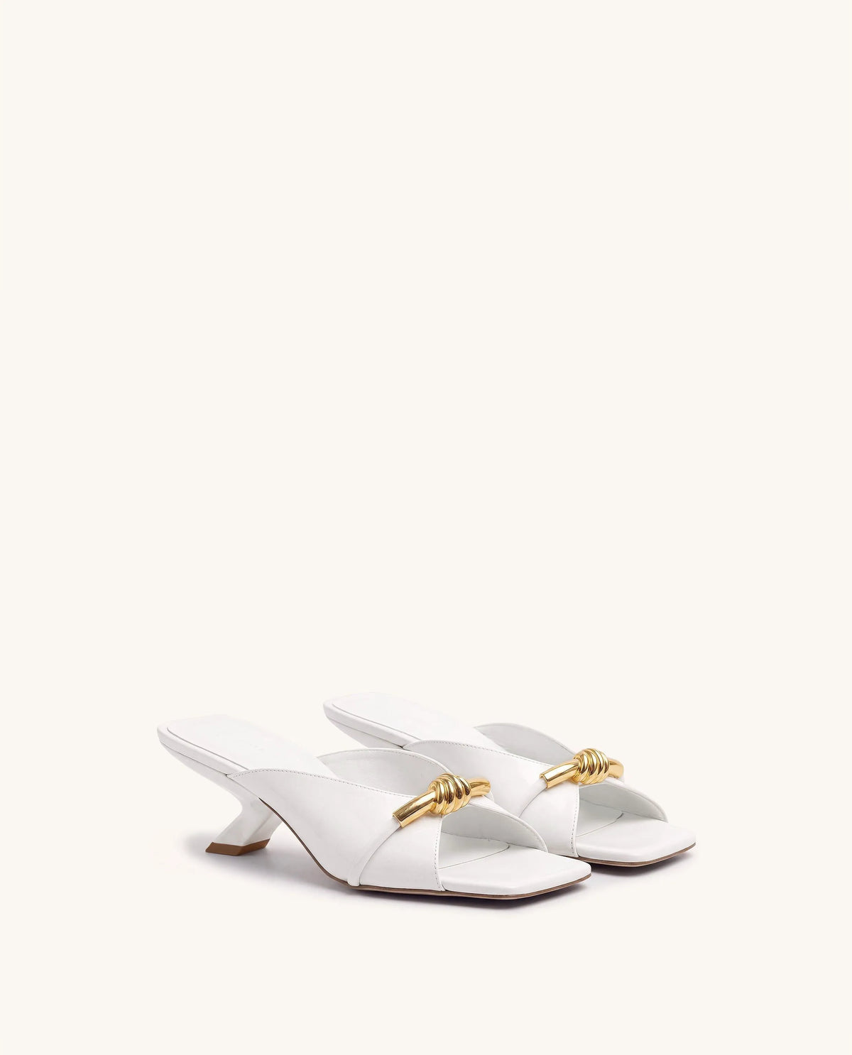 Lena Metal Rope Knot Cross-Strap Heeled Sandals - White