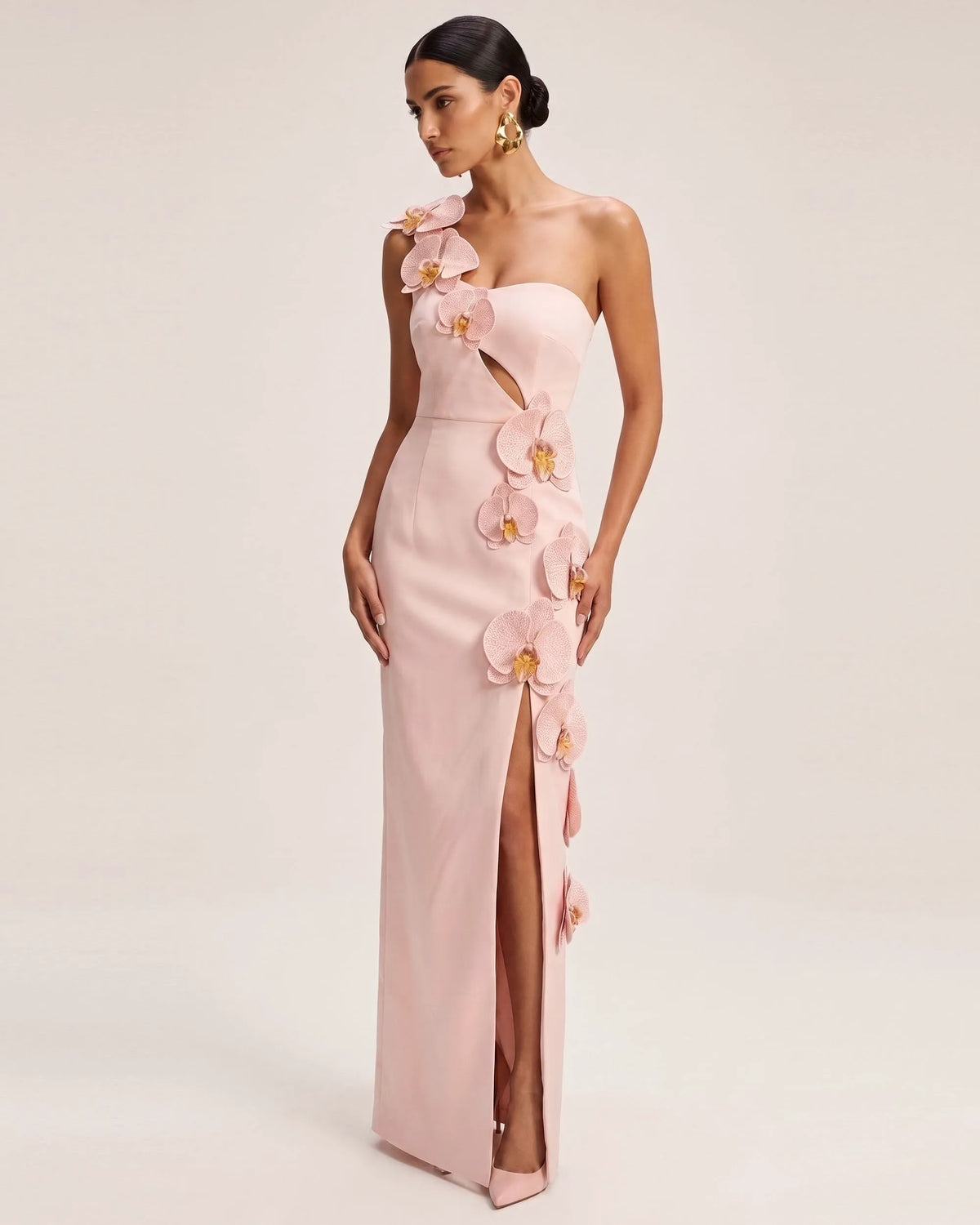 Orchid Embellished Cutout Slit Maxi Dress - Light Pink