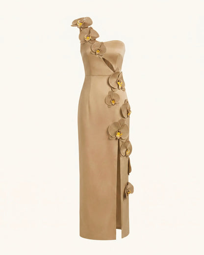 Orchid Embellished Cutout Slit Maxi Dress - Mocha Brown