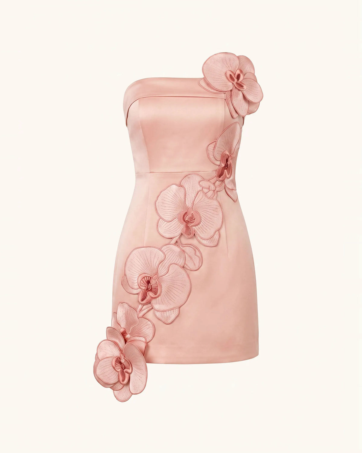 Orchid Embroidered Floral Appliqué Strapless Mini Dress - Pink