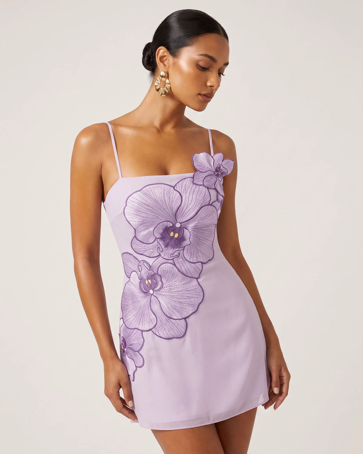 Orchid Appliqué Mini Dress - Light Purple