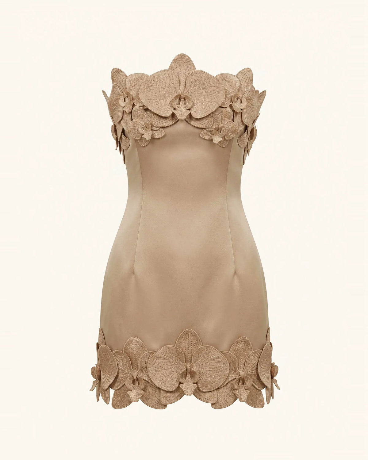 Orchid Trim Strapless Mini Dress - Mocha Brown