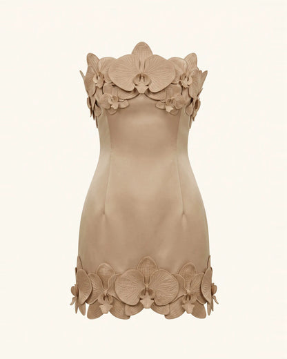 Orchid Trim Strapless Mini Dress - Mocha Brown