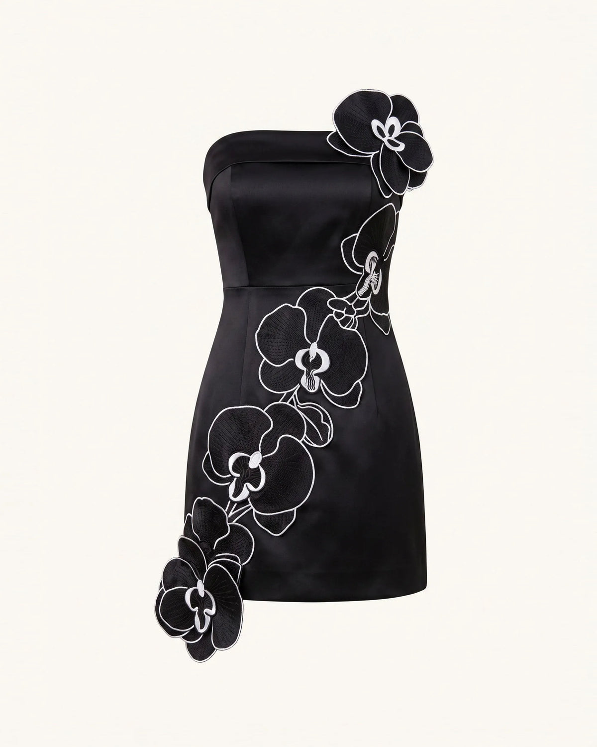 Orchid Embroidered Floral Appliqué Strapless Mini Dress - Black