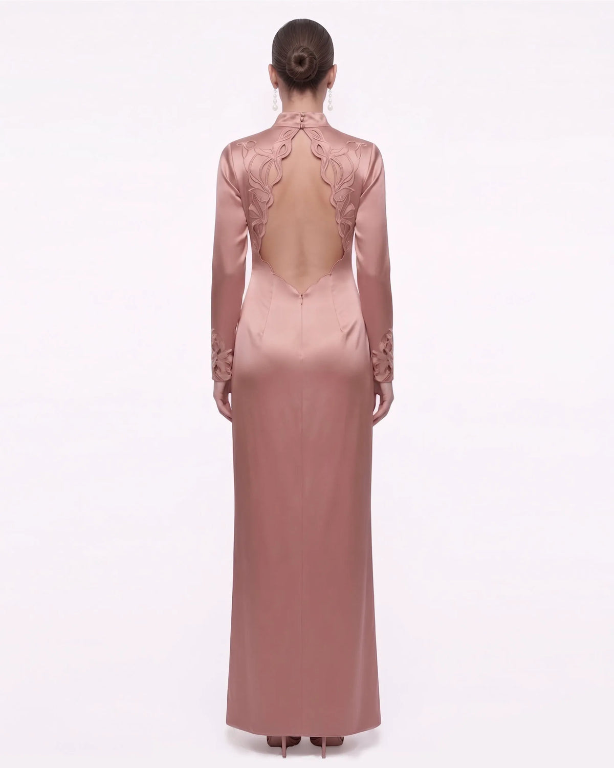 The Cheongsam-Reimagined Embroidered Satin Gown - Blush Pink