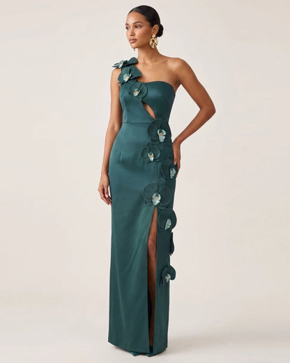 Orchid Embellished Cutout Slit Maxi Dress - Dark Green