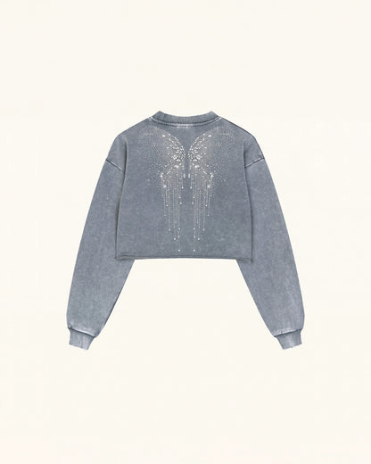Angelic Dripping Crystal Wings Sweatshirt - Ash Cloud