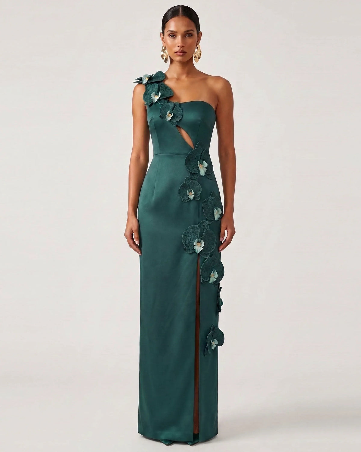 Orchid Embellished Cutout Slit Maxi Dress - Dark Green