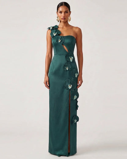 Orchid Embellished Cutout Slit Maxi Dress - Dark Green