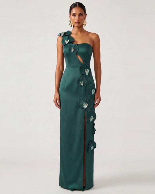 Orchid Embellished Cutout Slit Maxi Dress - Dark Green