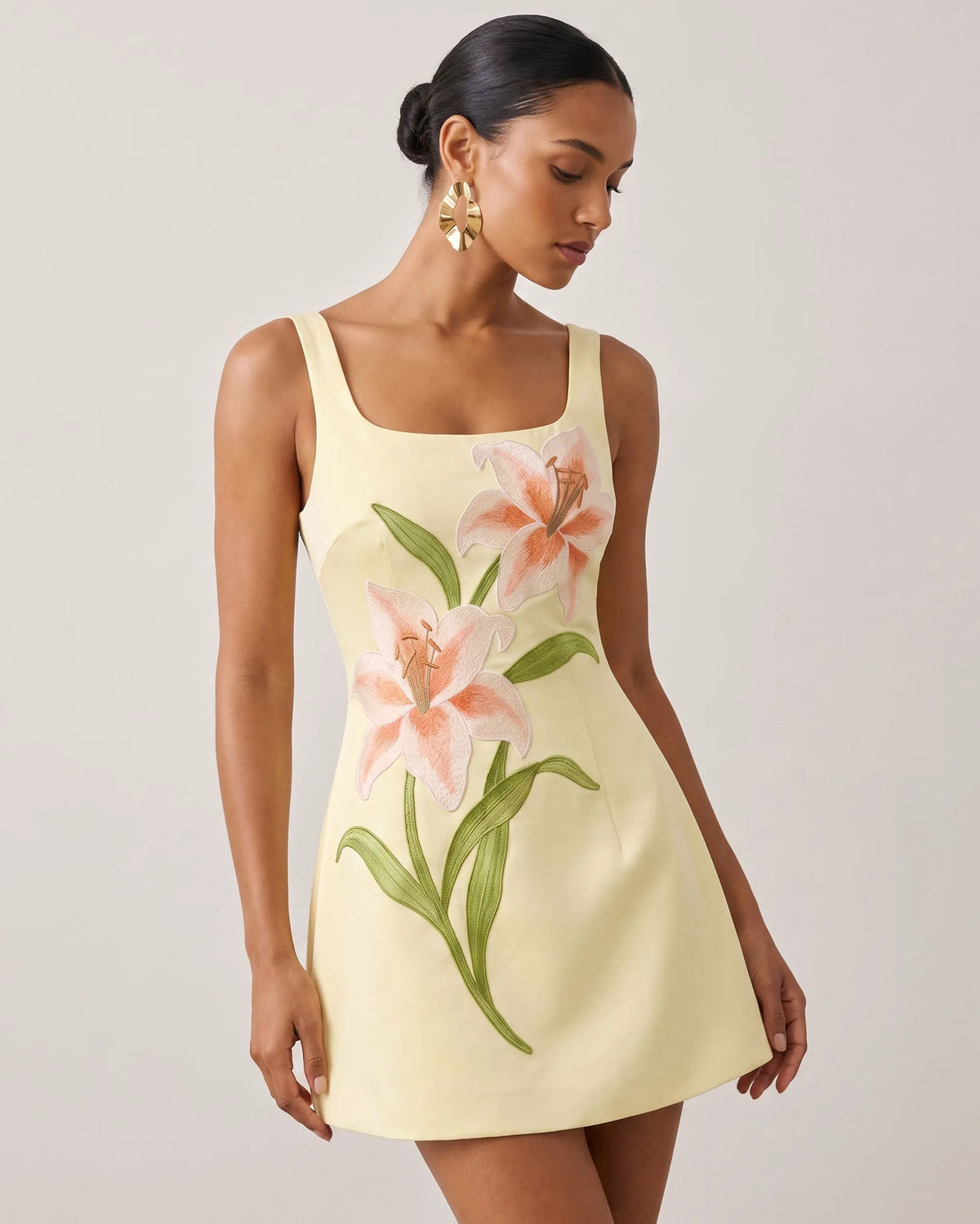 Lily Floral Print Sleeveless A-Line Mini Dress - Yellow