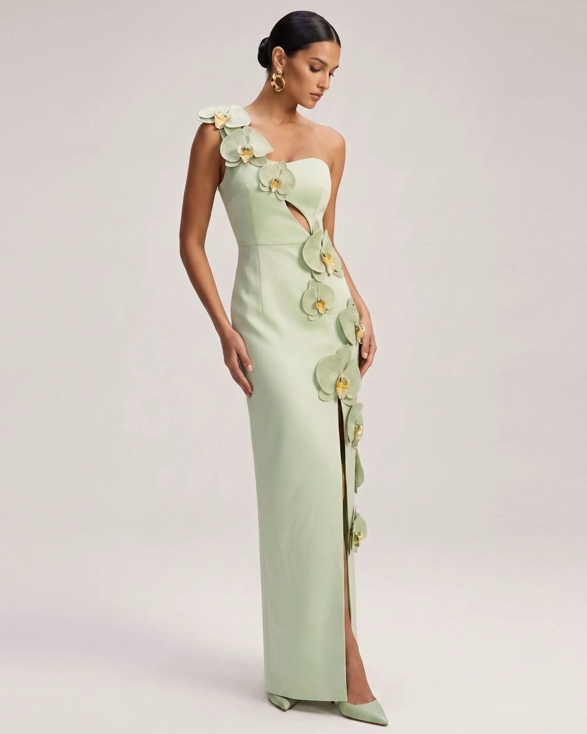 Orchid Embellished Cutout Slit Maxi Dress - Pistachio Green