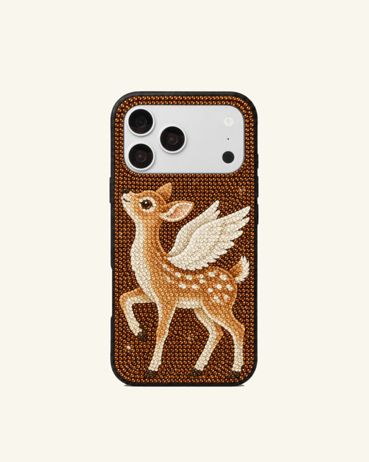 Winged Deer Rhinestone Phone Case – Black & Brown