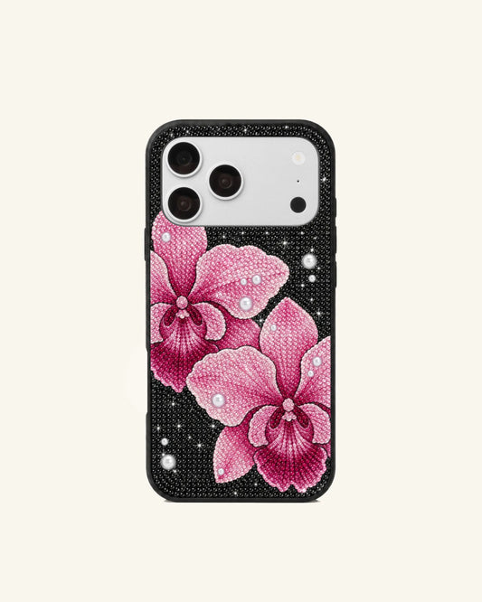 Orchid Pearl Artificial Crystal Phone Case – Black & Pink