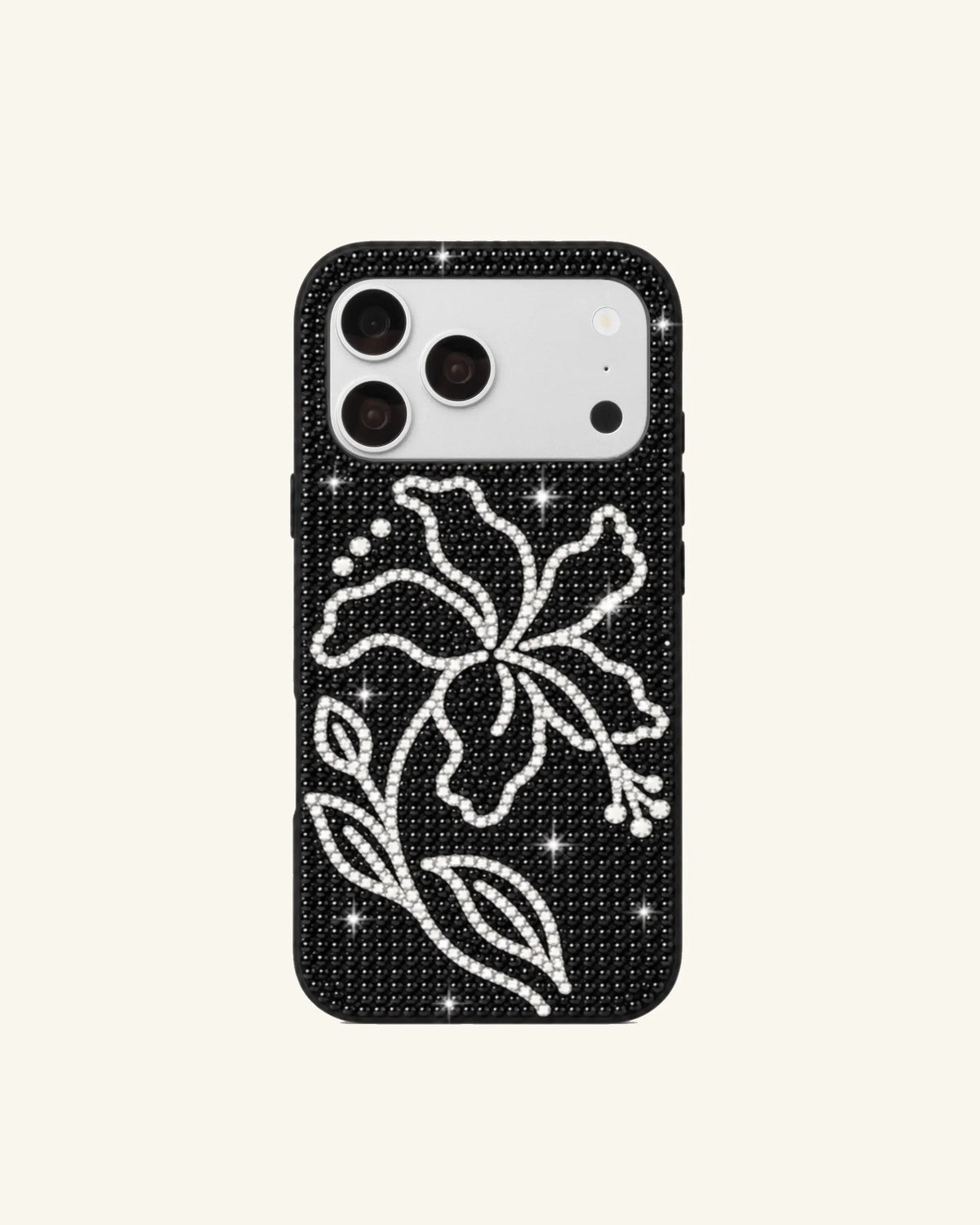 Artificial Crystal Floral Phone Case – Black