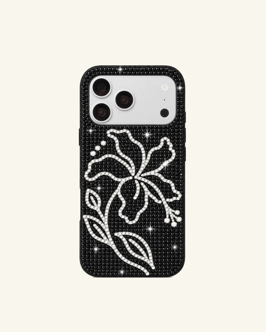Artificial Crystal Floral Phone Case – Black