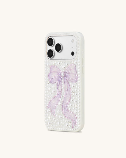 Pearl Artificial Crystal Bow Phone Case - White