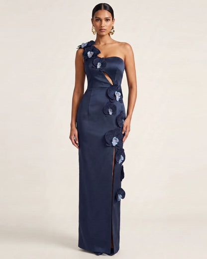 Orchid Embellished Cutout Slit Maxi Dress - Dark Blue