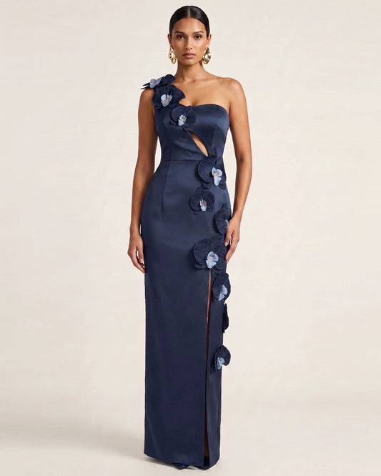 Orchid Embellished Cutout Slit Maxi Dress - Dark Blue