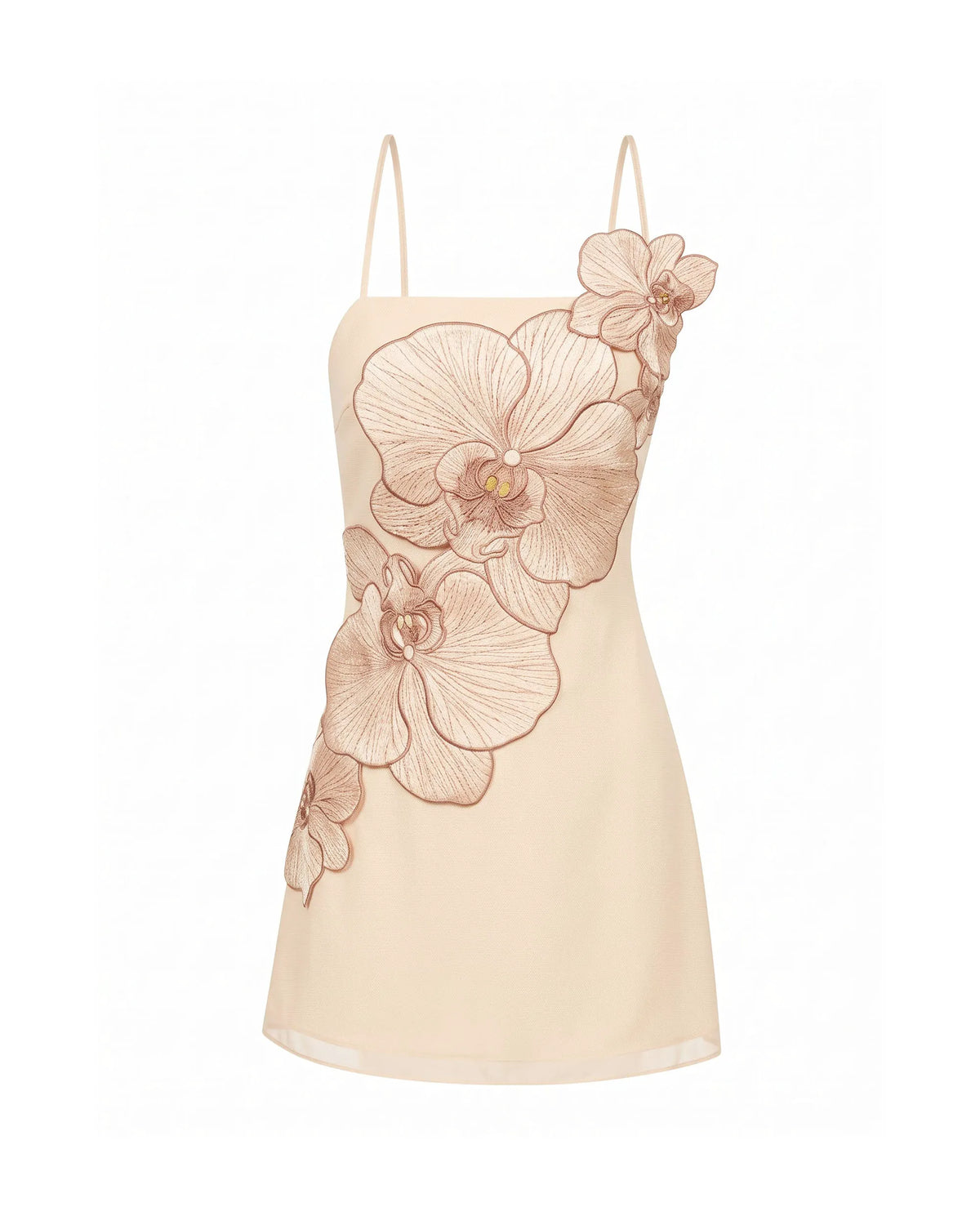 Orchid Appliqué Mini Dress - Light Flesh Pink