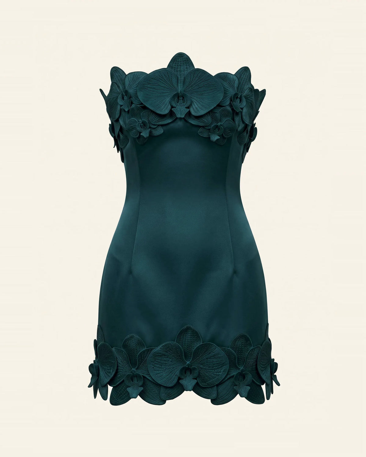 Orchid Trim Strapless Mini Dress - Dark Green