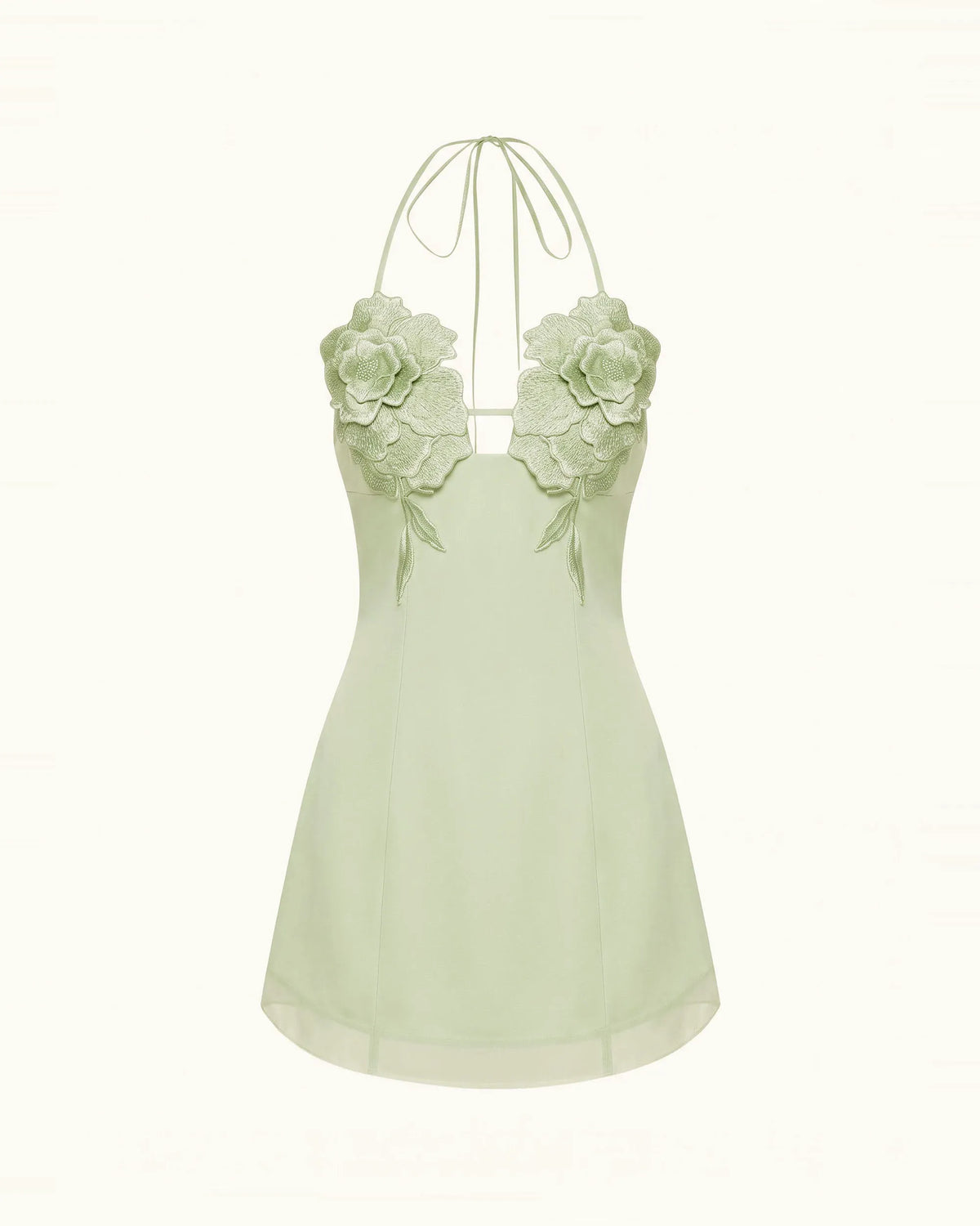 Flower Embroidered Mini Dress - Pistachio Green