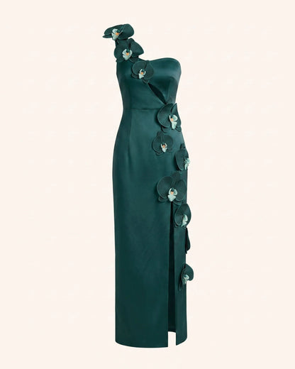 Orchid Embellished Cutout Slit Maxi Dress - Dark Green